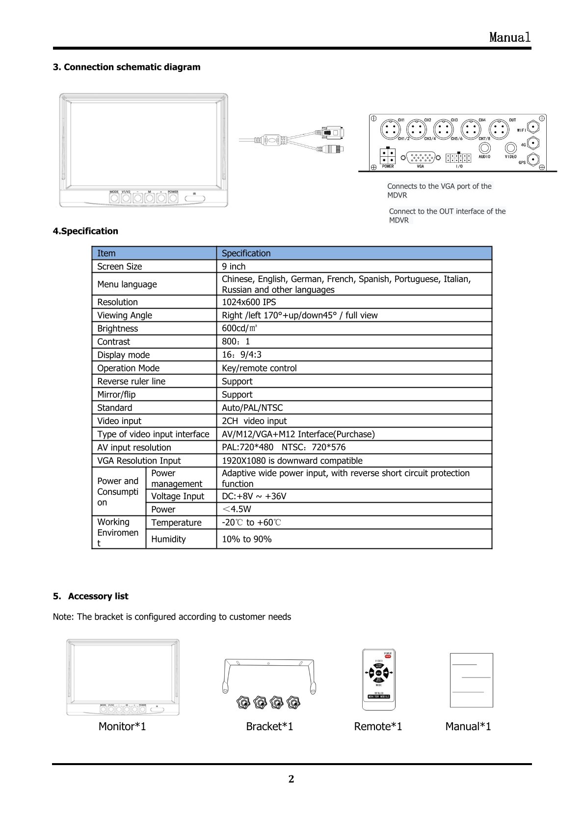 9” TFT LCD COLOR MONITOR